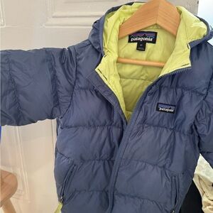 Patagonia Kids' Puffer Jacket in Blue and Lime